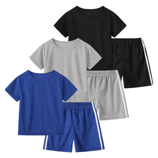 #SummerVibes Boys' 6-Piece Sporty Chic Summer Outfit Set, Kids Clothing Boys, Elastic Loose Cut Solid Color Short Sleeves & Casual Wear Shorts, Boys Clothing, Elastic Waist