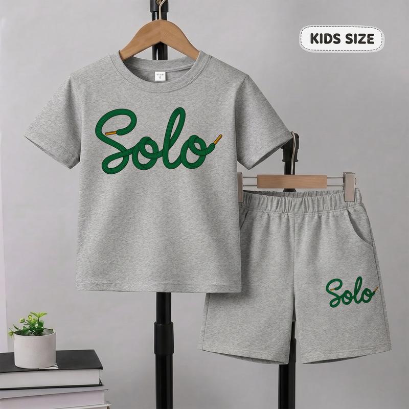 Boys’ Trendy Letter Graphic T-Shirt & Shorts Set, Simple Summer Casual Outfit, Lightweight Comfortable Kids Clothing for School Days, Outdoor Play and Daily Activities