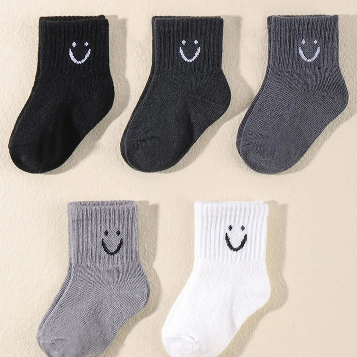 10 pairs plain-color cartoon smile patterned ankle-length socks, breathable, comfortable, casual and sporty style, suitable for boys and girls daily, Casual Stylish Socks Set, Casual Comfy Socks
