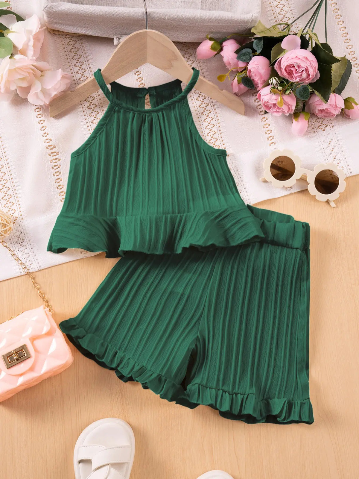 2pcs Girls Summer Fashion Sleeveless Casual Top Pure Color Shorts Comfortable Two-Piece Kids Clothing Clothes Kids