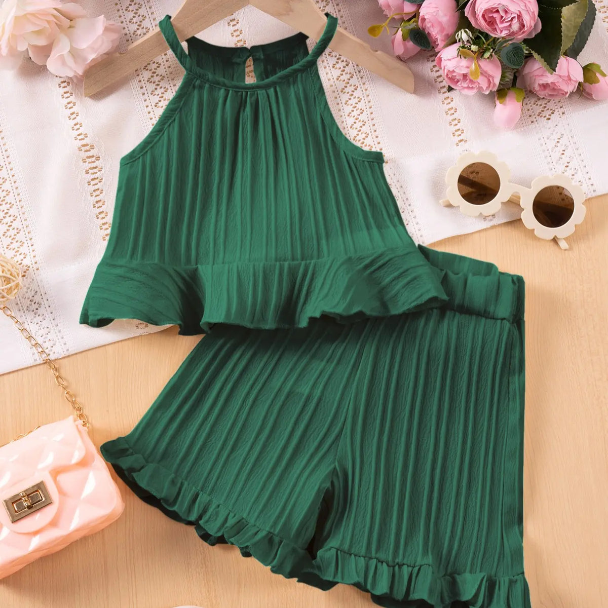 2pcs Girls Summer Fashion Sleeveless Casual Top Pure Color Shorts Comfortable Two-Piece Kids Clothing Clothes Kids