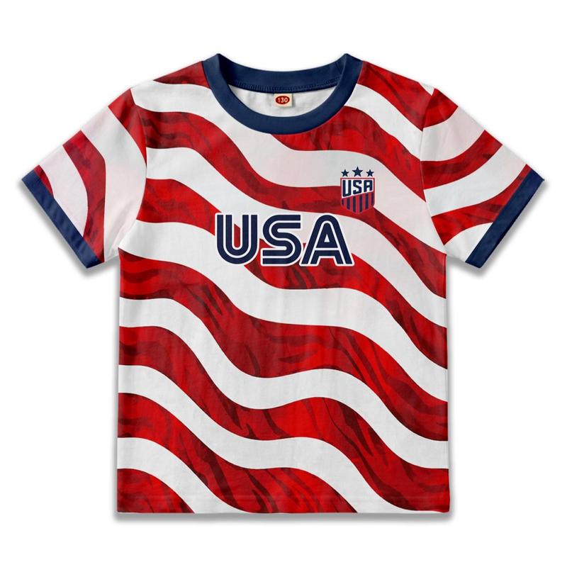 Kids Soccer T-shirt Boys Girls Summer Tee Sport Fans Casual Top Country Graphic Print Tshirt Graphic Printed Tees Cool Graphic Tee