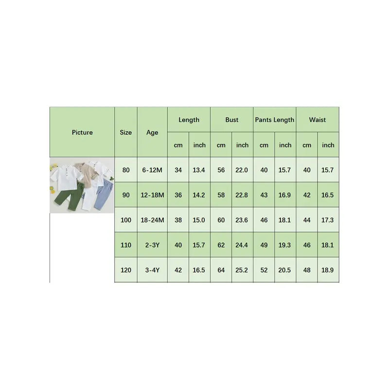Kids Boys Outfits Solid Color Buttons Short Sleeve Shirts and Elastic Waist Long Pants 2Pcs Clothes Set